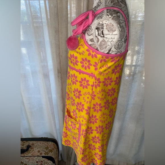 Teddy Fresh Dress Womens Large Yellow Pink Boho Retro Floral Terry Cloth New - Picture 4 of 10